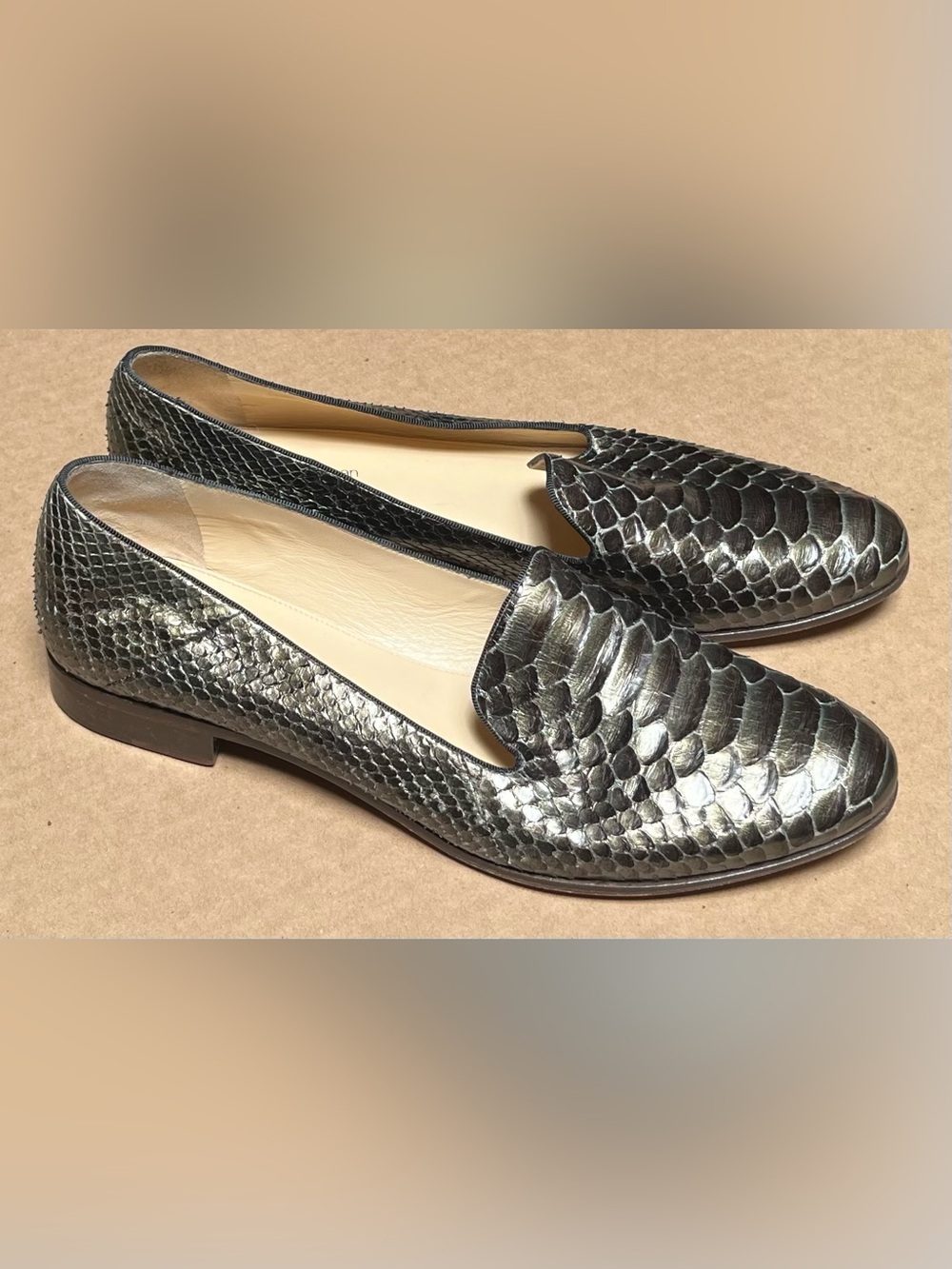 Alexandre Birman Metallic Snake-Embossed Loafers - Silver